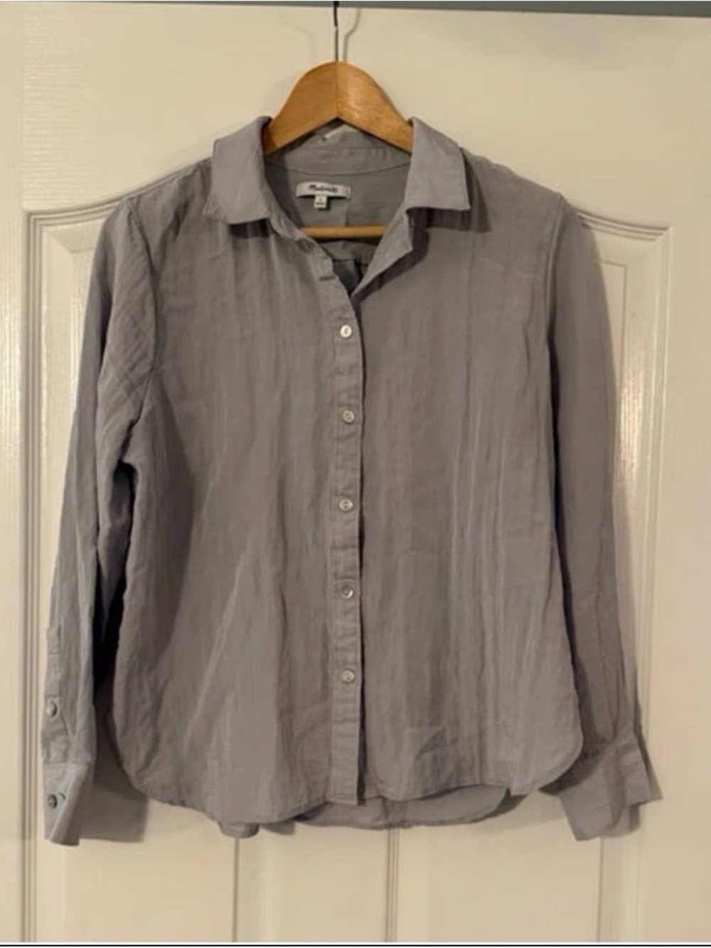 Madewell Women’s Large Button Down Shirt Foggy Blue-Gray Top